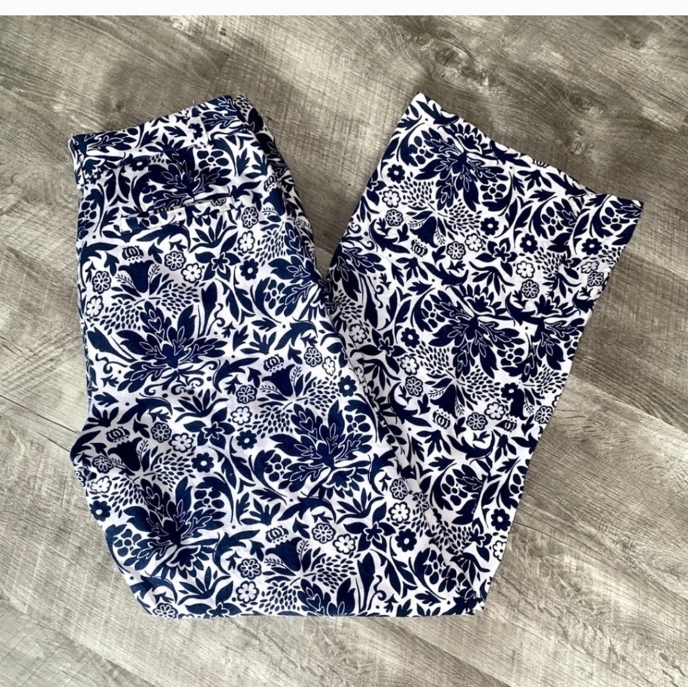 Ann Taylor Loft Linen Pants Navy Floral Size 2
